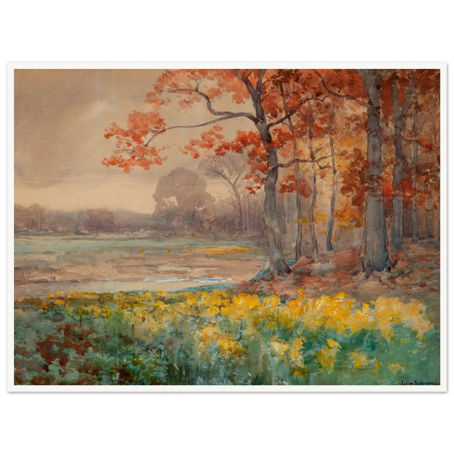 Yellow Flowers on a Grey Day (1911) Art Print | Julian Onderdonk - Framed Poster - 30x40 cm / 12x16″ - Black frame