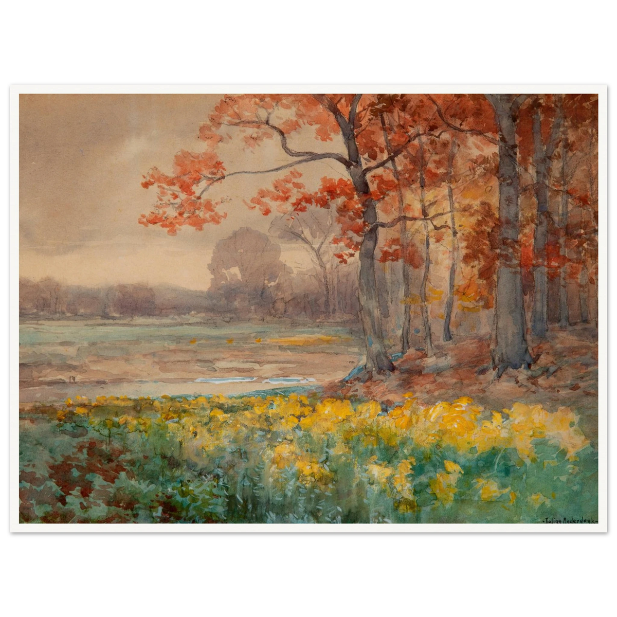 Yellow Flowers on a Grey Day (1911) Art Print | Julian Onderdonk - Framed Poster - 30x40 cm / 12x16″ - Black frame