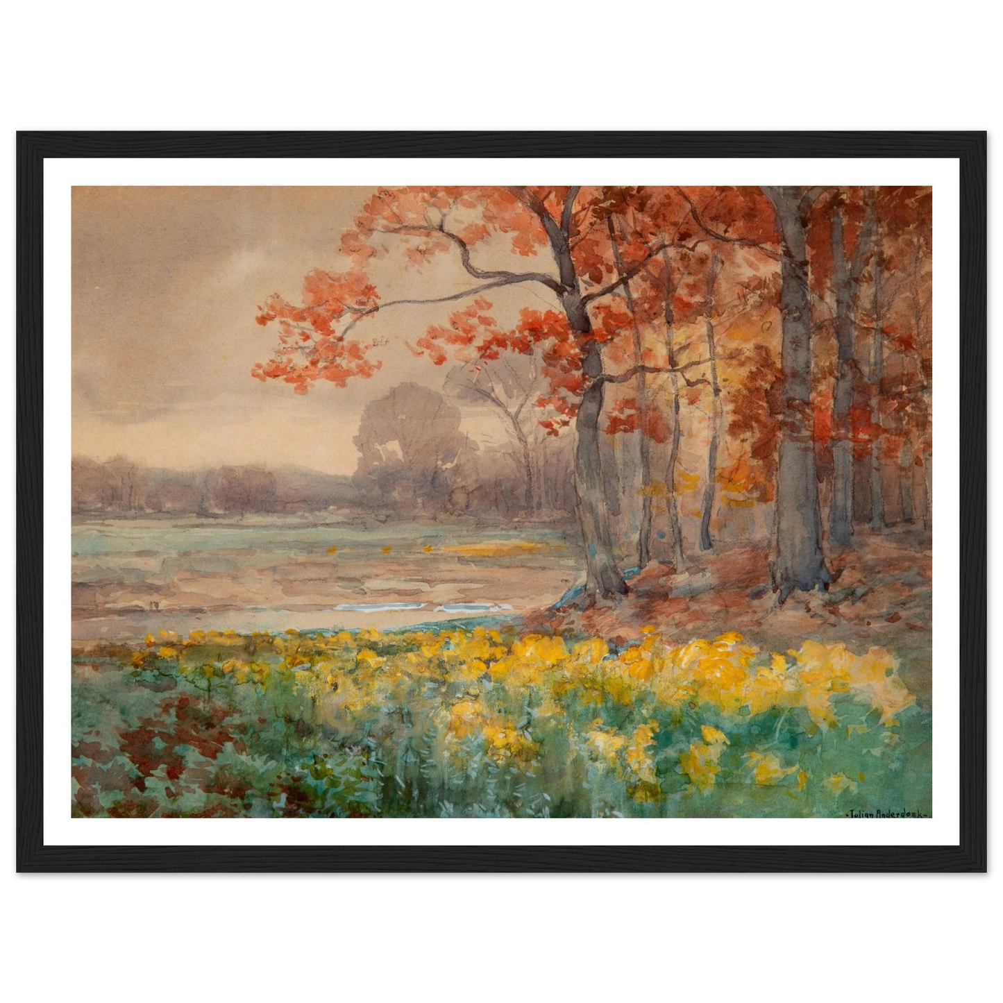 Yellow Flowers on a Grey Day (1911) Art Print | Julian Onderdonk - Framed Poster - 30x40 cm / 12x16″ - Black frame
