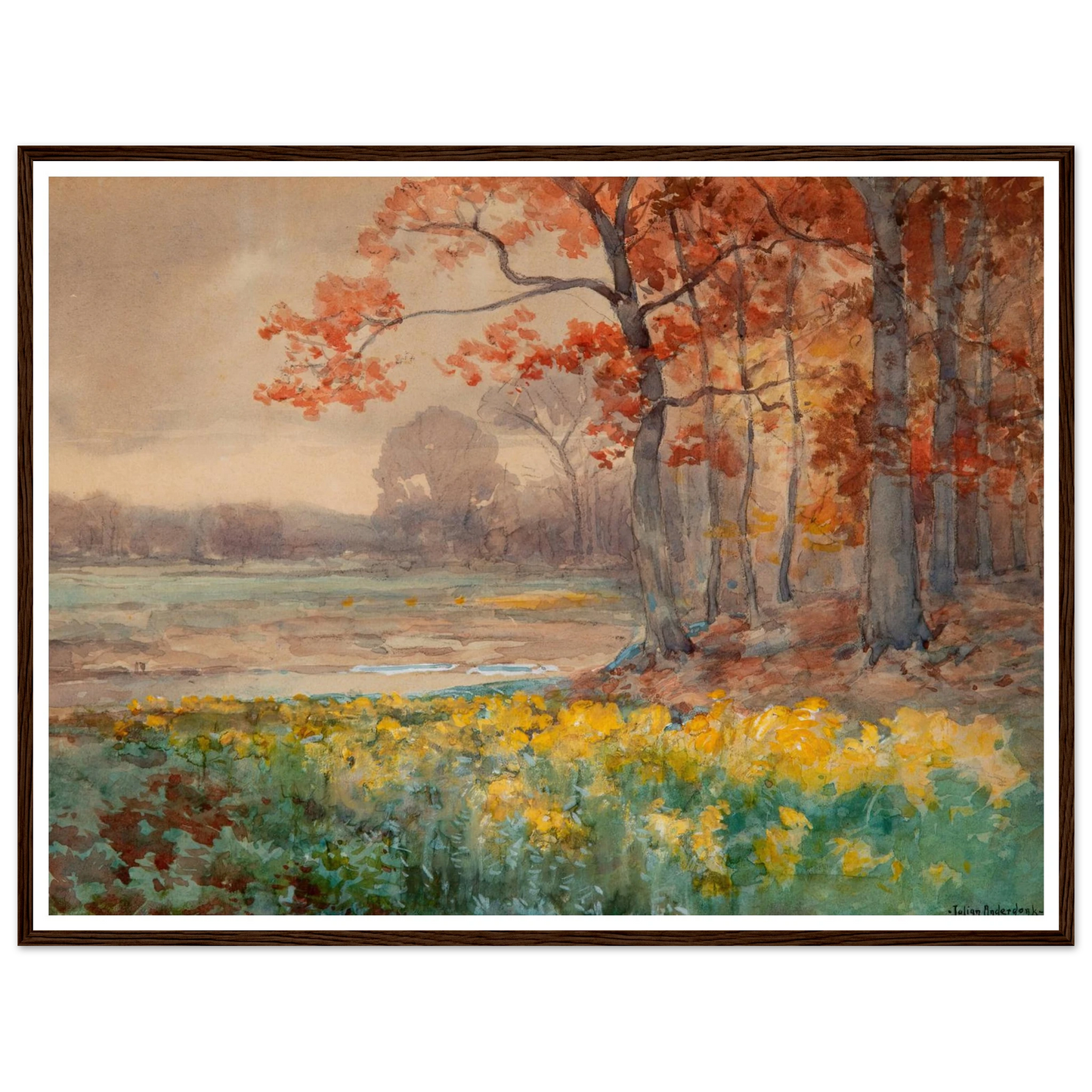 Yellow Flowers on a Grey Day (1911) Art Print | Julian Onderdonk - Framed Poster - 30x40 cm / 12x16″ - Black frame