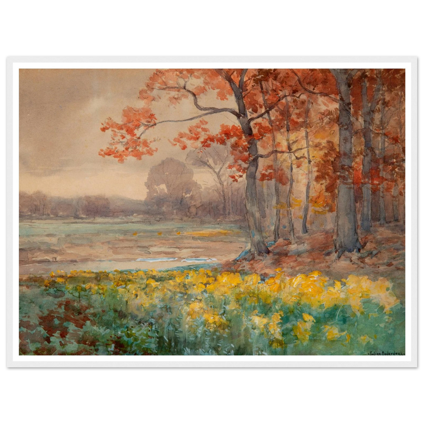 Yellow Flowers on a Grey Day (1911) Art Print | Julian Onderdonk - Framed Poster - 30x40 cm / 12x16″ - Black frame
