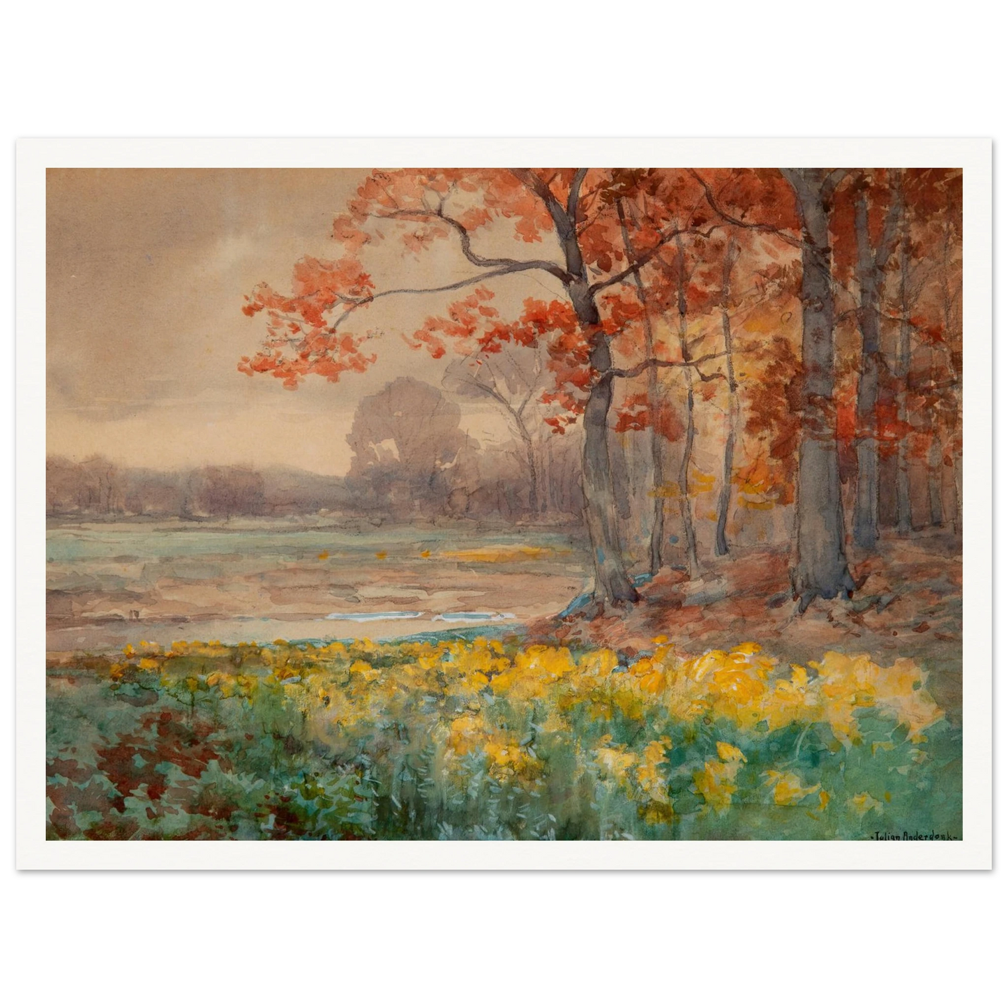 Yellow Flowers on a Grey Day (1911) Art Print | Julian Onderdonk - Framed Poster - 30x40 cm / 12x16″ - Black frame