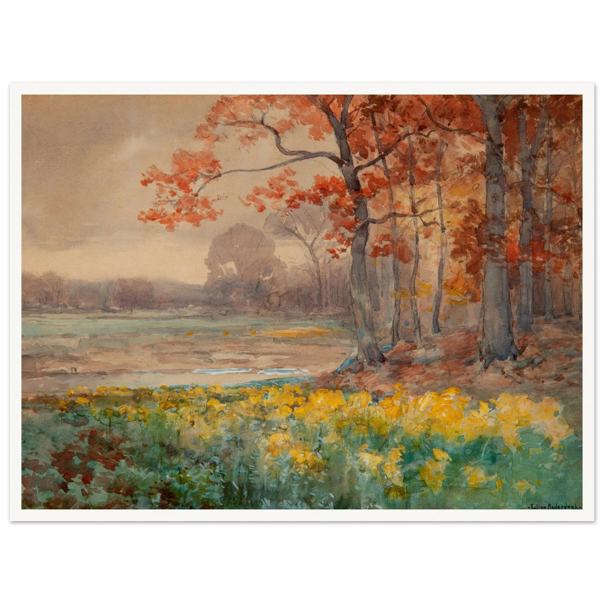 Yellow Flowers on a Grey Day (1911) Art Print | Julian Onderdonk - Framed Poster - 30x40 cm / 12x16″ - Black frame