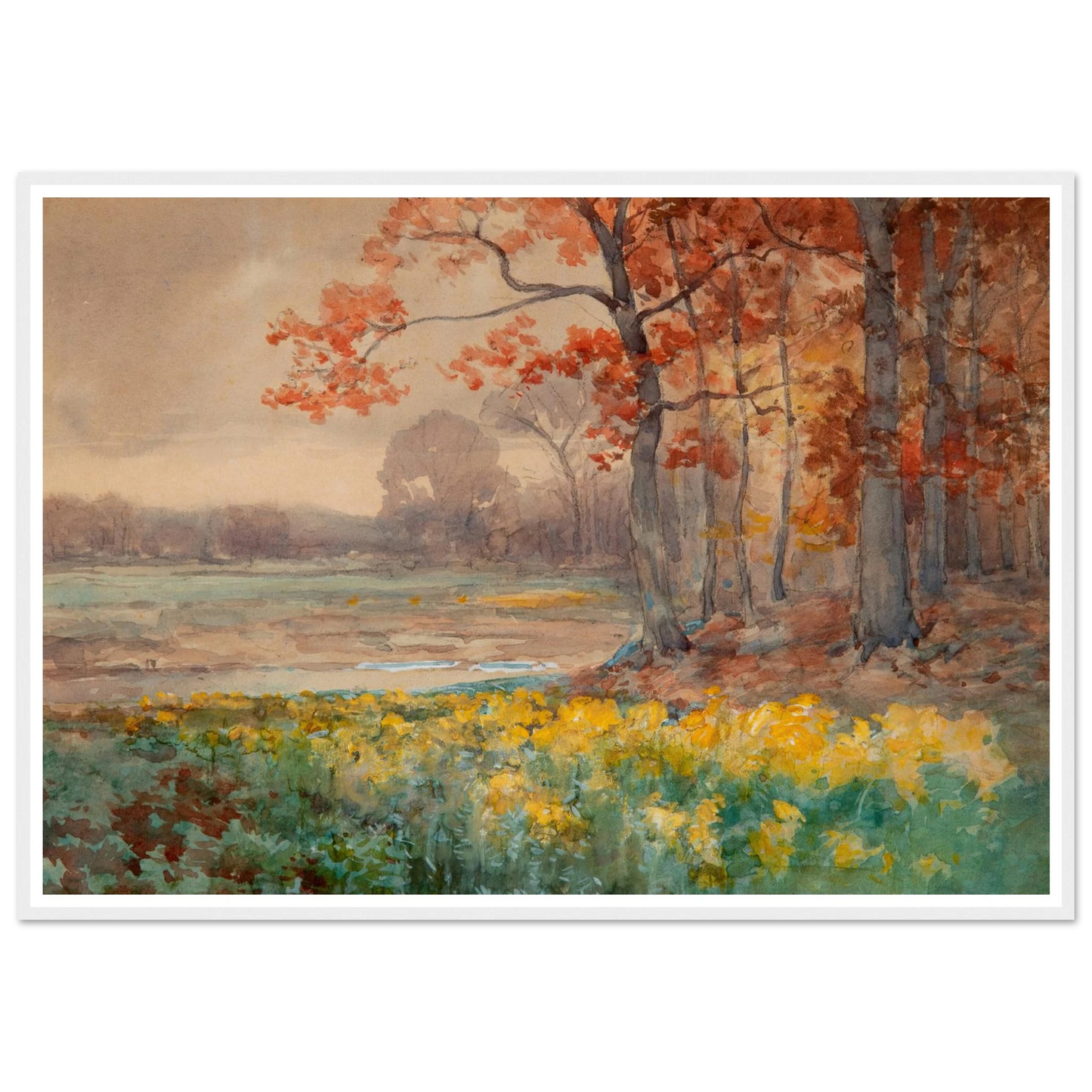 Yellow Flowers on a Grey Day (1911) Art Print | Julian Onderdonk - Framed Poster - 30x40 cm / 12x16″ - Black frame
