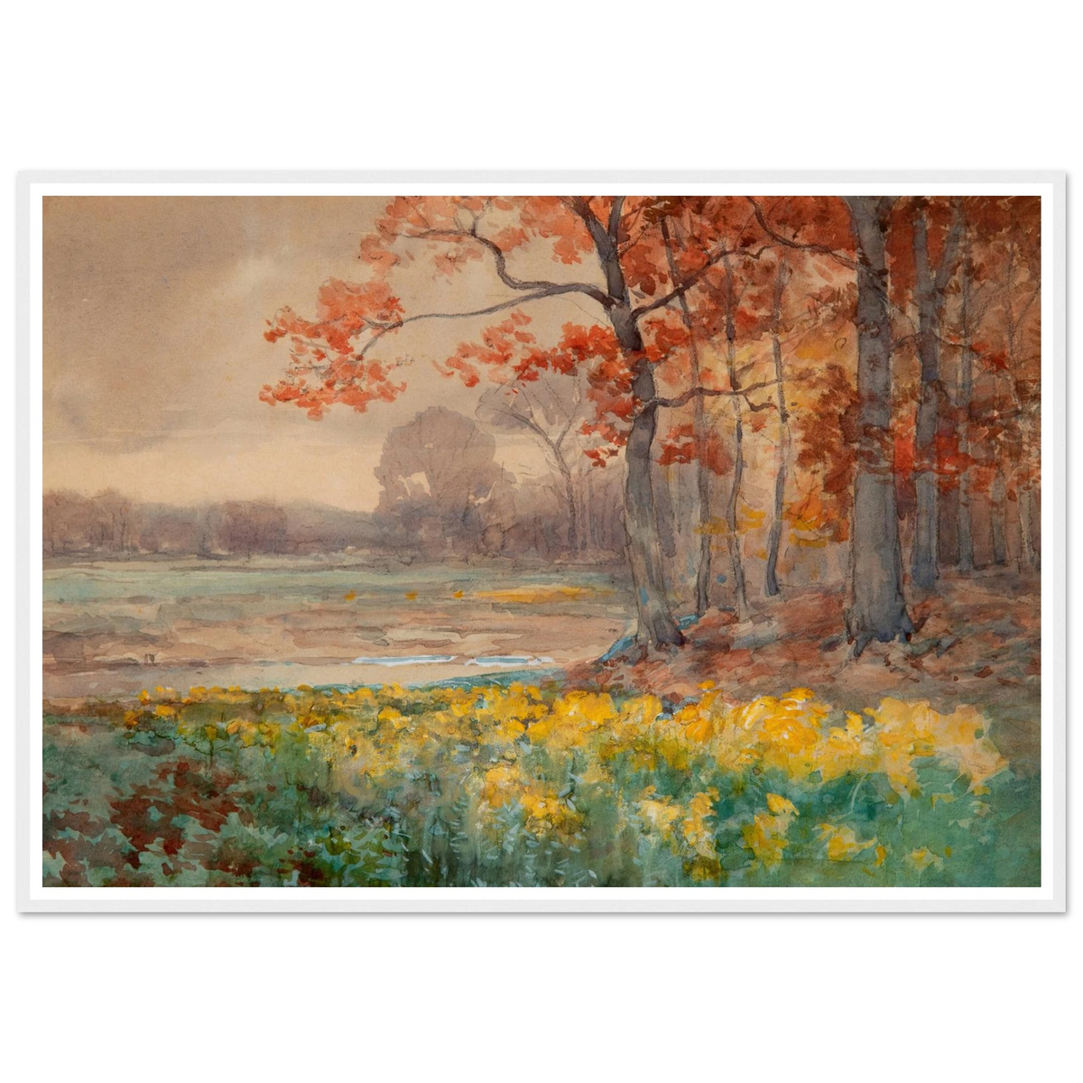 Yellow Flowers on a Grey Day (1911) Art Print | Julian Onderdonk - Framed Poster - 30x40 cm / 12x16″ - Black frame