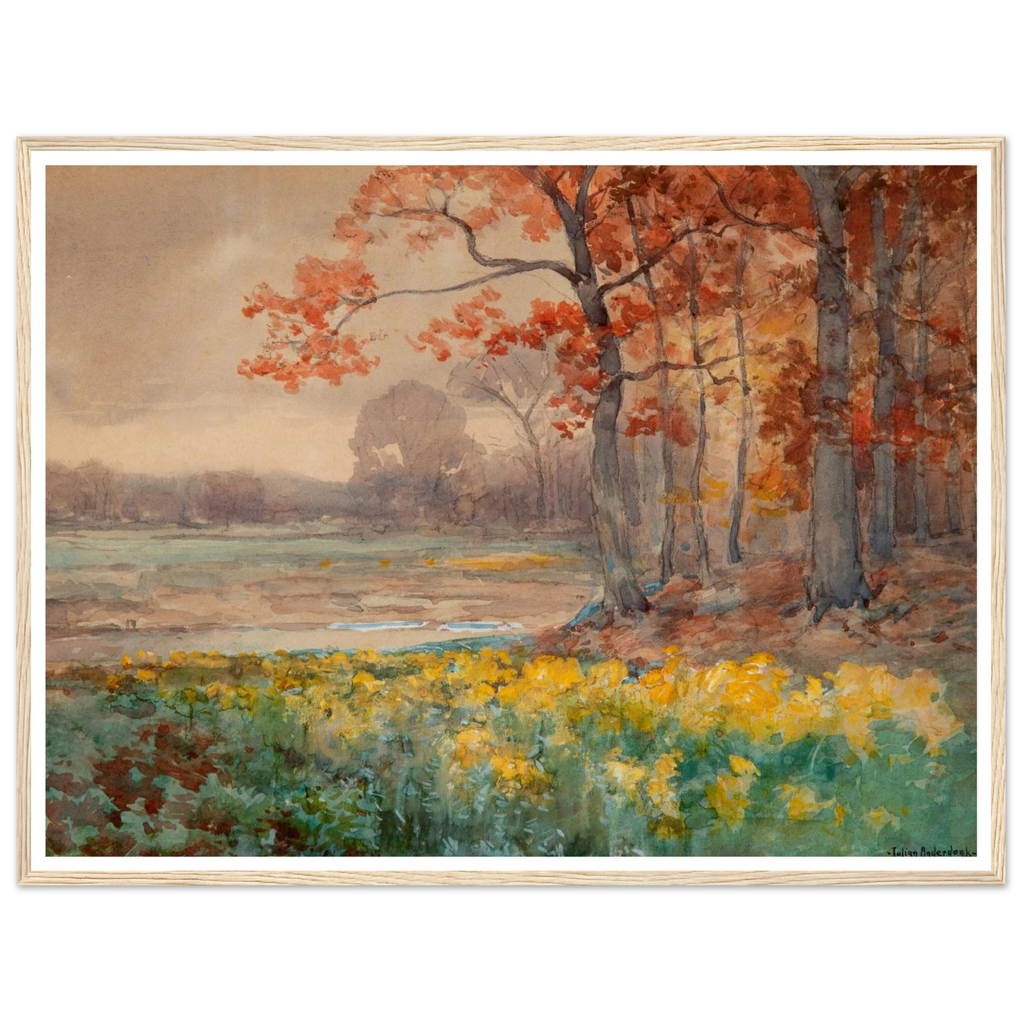 Yellow Flowers on a Grey Day (1911) Art Print | Julian Onderdonk - Framed Poster - 30x40 cm / 12x16″ - Black frame