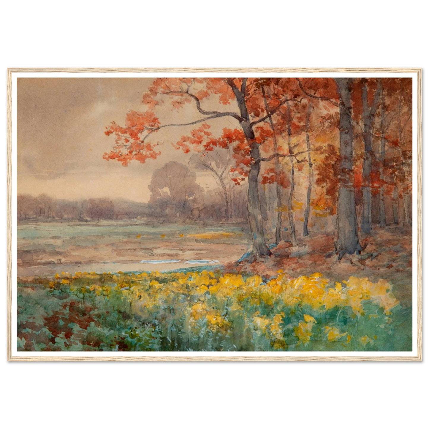 Yellow Flowers on a Grey Day (1911) Art Print | Julian Onderdonk - Framed Poster - 30x40 cm / 12x16″ - Black frame