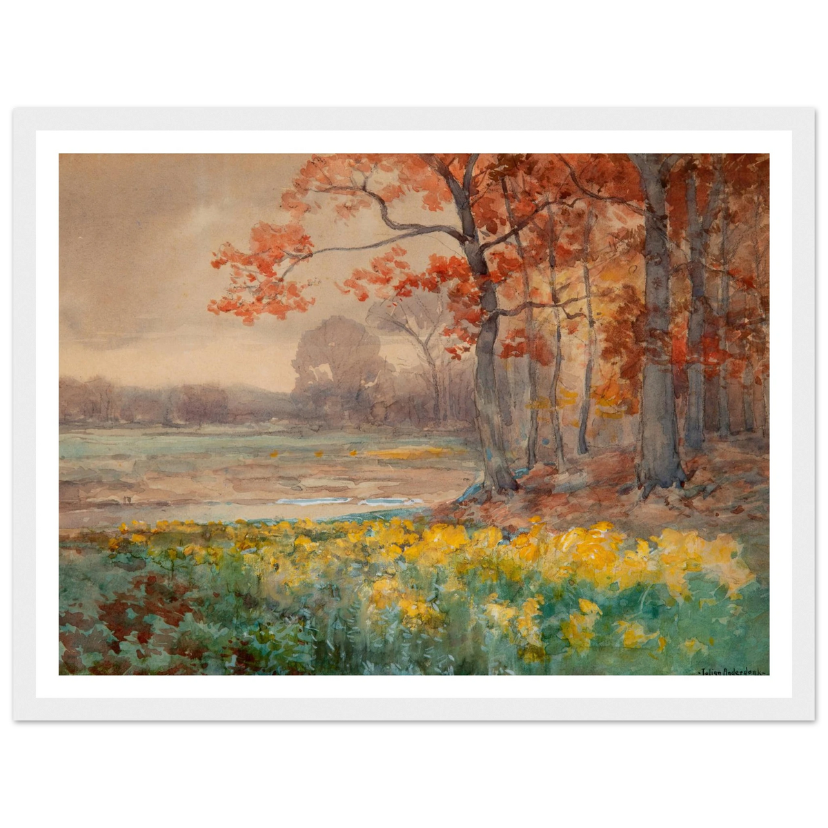 Yellow Flowers on a Grey Day (1911) Art Print | Julian Onderdonk - Framed Poster - 30x40 cm / 12x16″ - Black frame