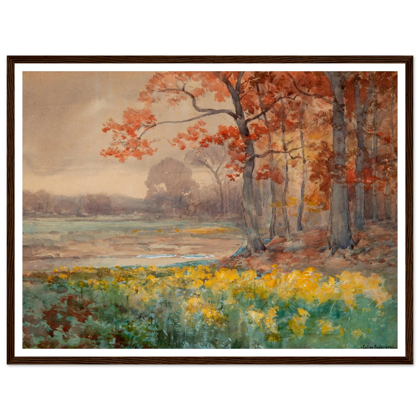 Yellow Flowers on a Grey Day (1911) Art Print | Julian Onderdonk - Framed Poster - 30x40 cm / 12x16″ - Black frame