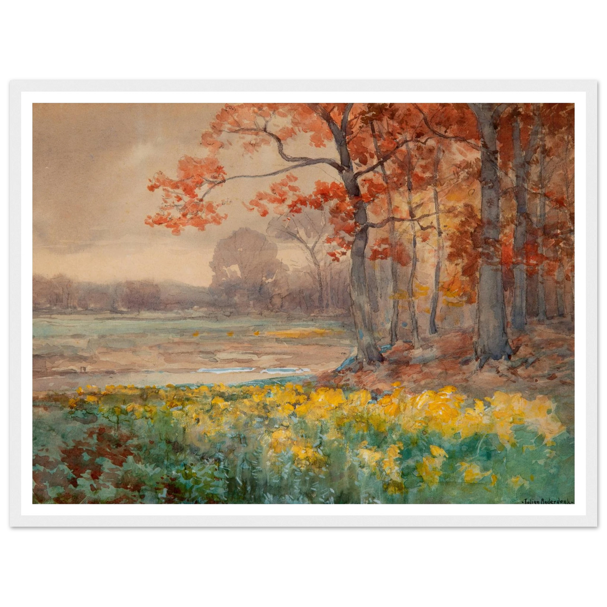 Yellow Flowers on a Grey Day (1911) Art Print | Julian Onderdonk - Framed Poster - 30x40 cm / 12x16″ - Black frame