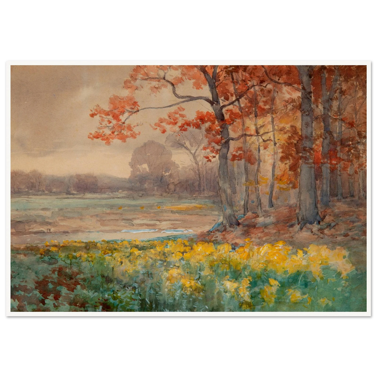 Yellow Flowers on a Grey Day (1911) Art Print | Julian Onderdonk - Framed Poster - 30x40 cm / 12x16″ - Black frame