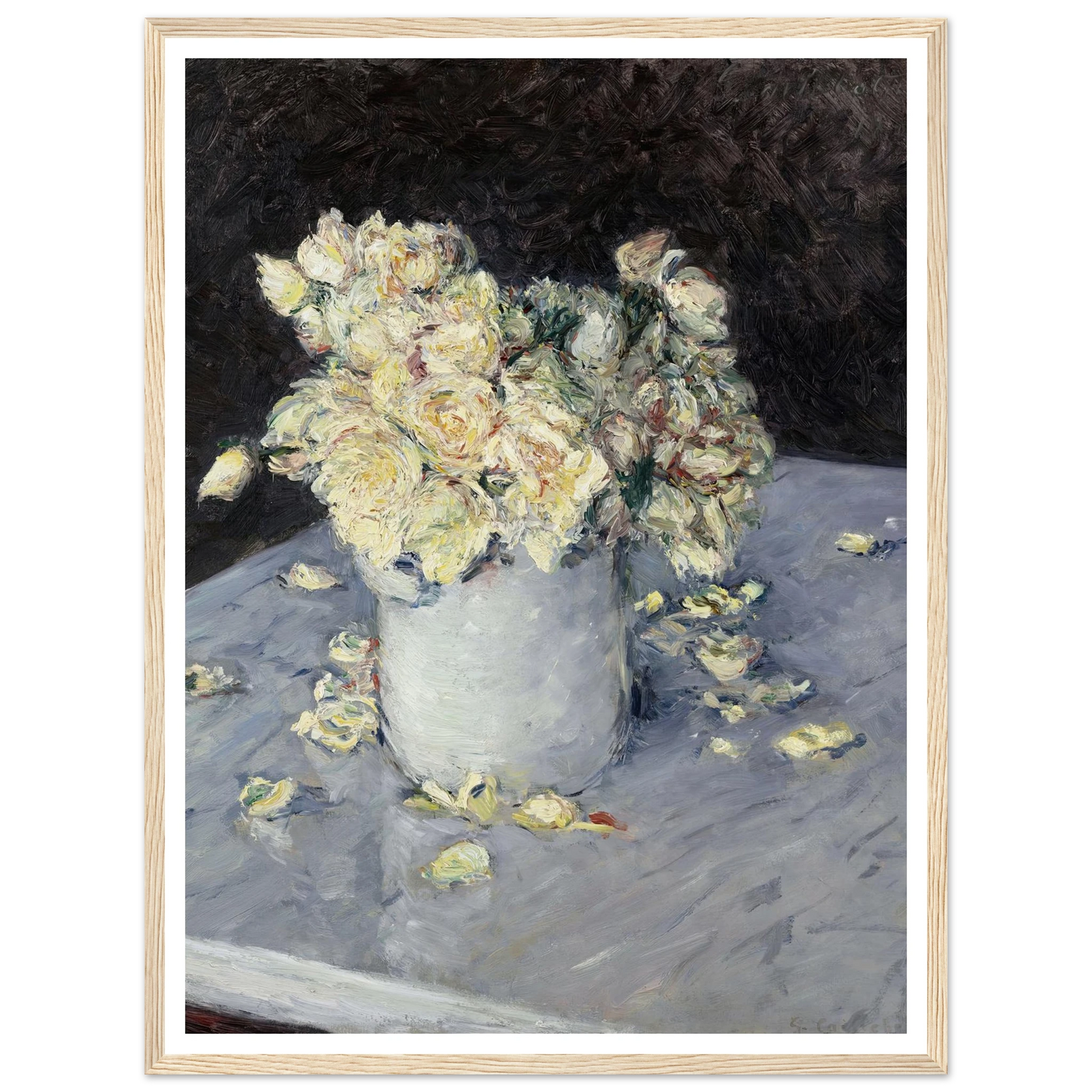 Yellow Roses in a Vase (1882) Art Print | Gustave Caillebotte - Framed Poster - 30x40 cm / 12x16″ - Black frame