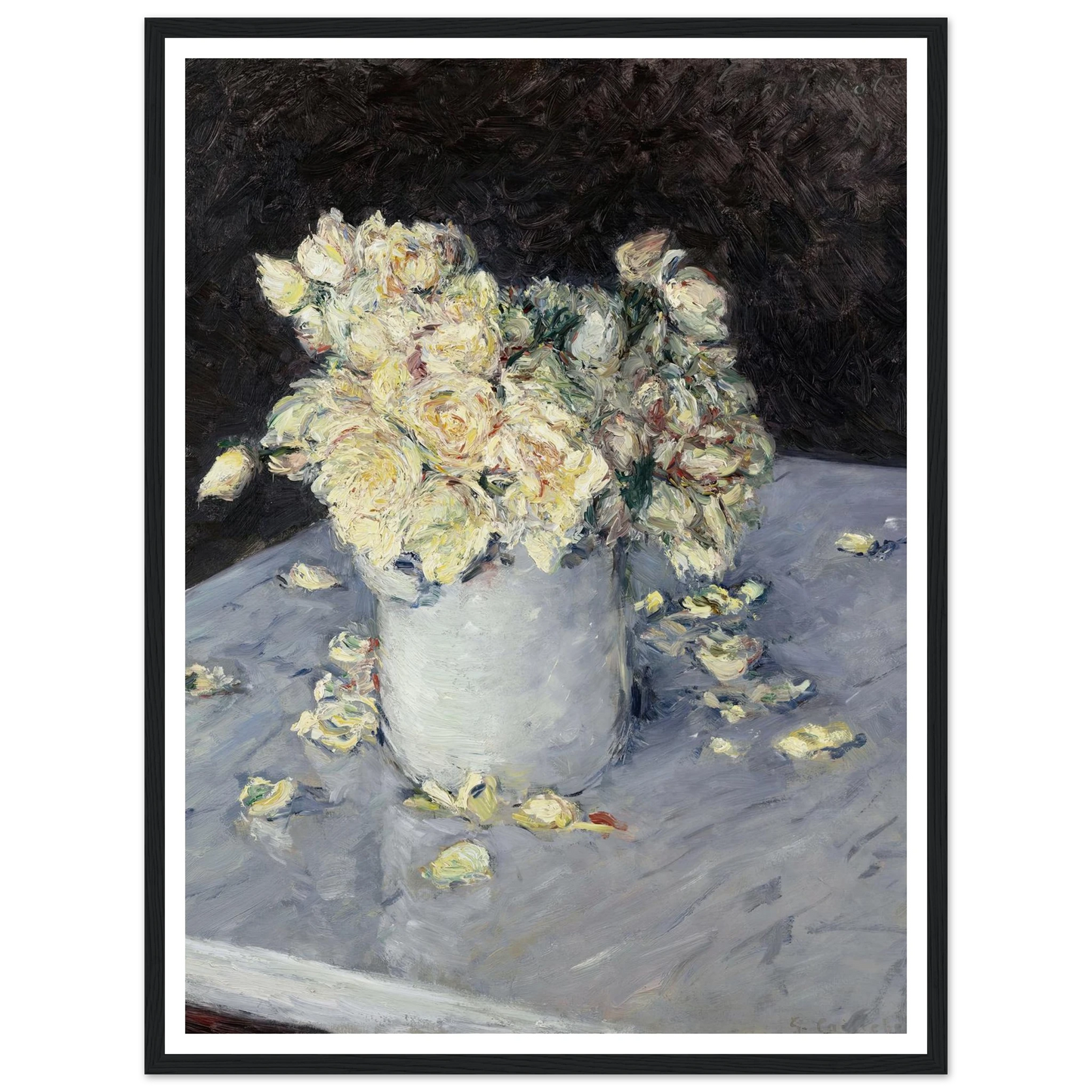 Yellow Roses in a Vase (1882) Art Print | Gustave Caillebotte - Framed Poster - 30x40 cm / 12x16″ - Black frame