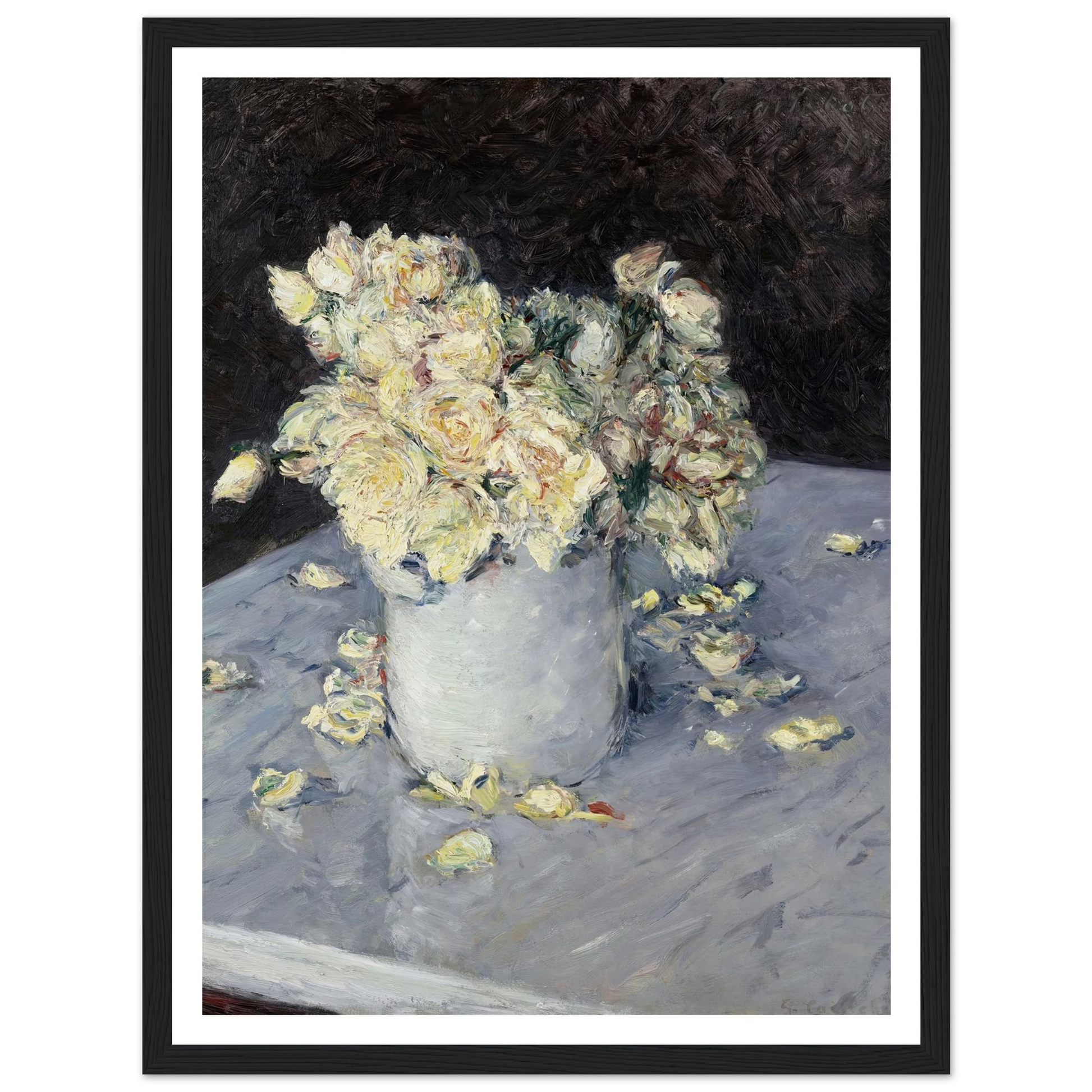 Yellow Roses in a Vase (1882) Art Print | Gustave Caillebotte - Framed Poster - 30x40 cm / 12x16″ - Black frame