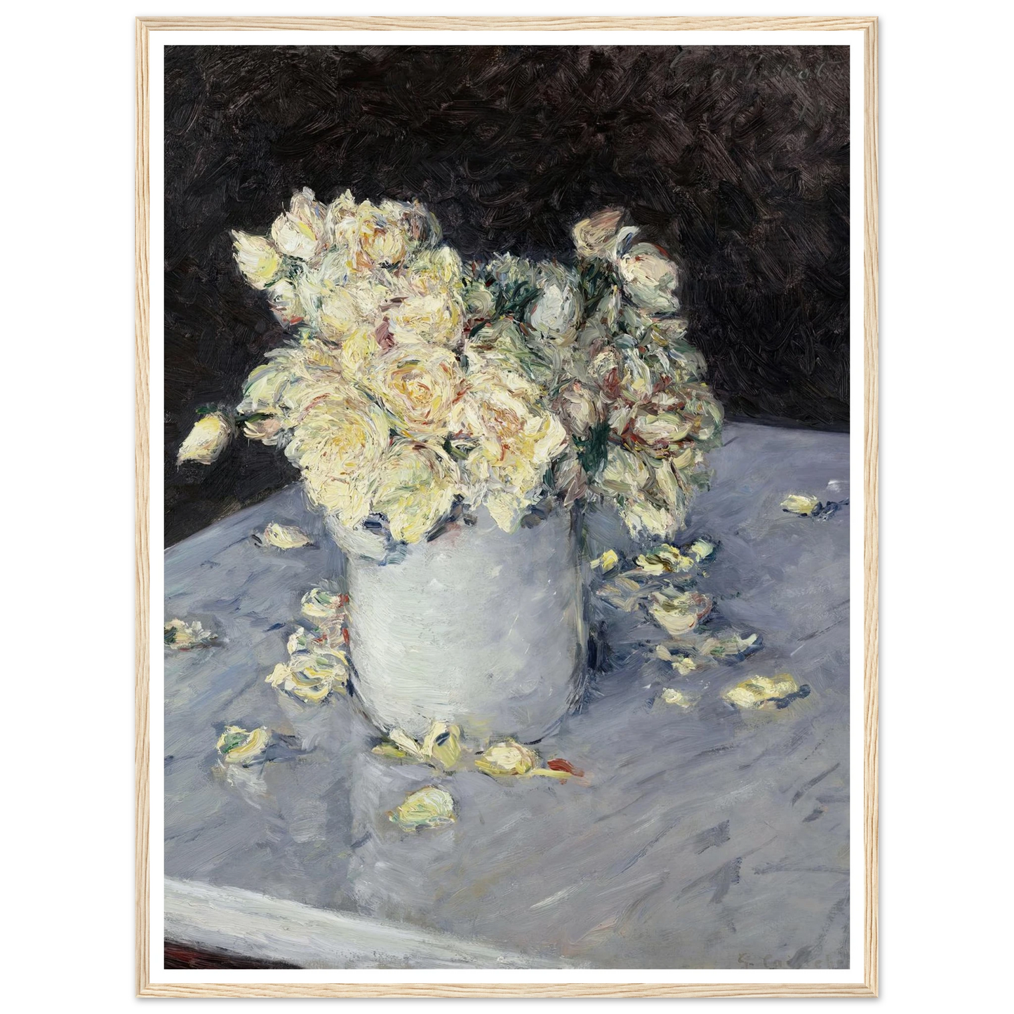 Yellow Roses in a Vase (1882) Art Print | Gustave Caillebotte - Framed Poster - 30x40 cm / 12x16″ - Black frame