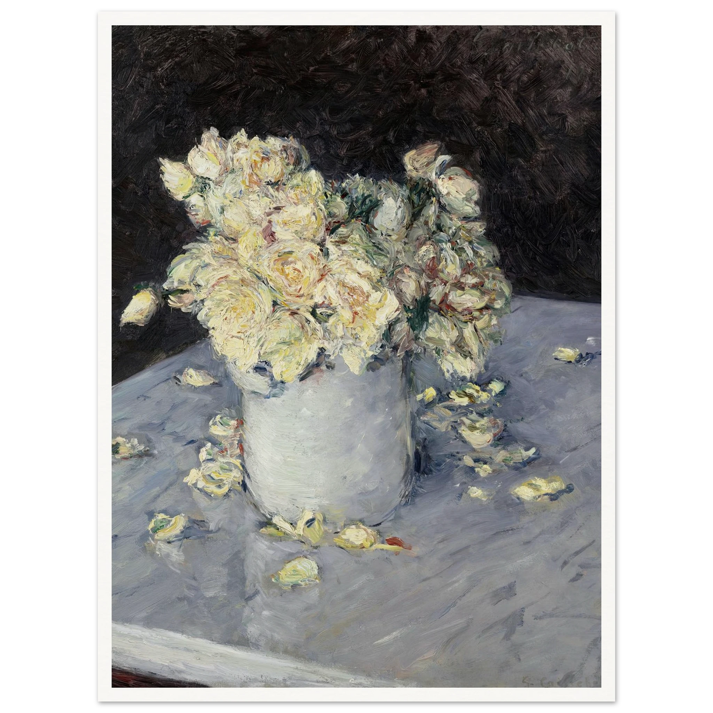 Yellow Roses in a Vase (1882) Art Print | Gustave Caillebotte - Framed Poster - 30x40 cm / 12x16″ - Black frame