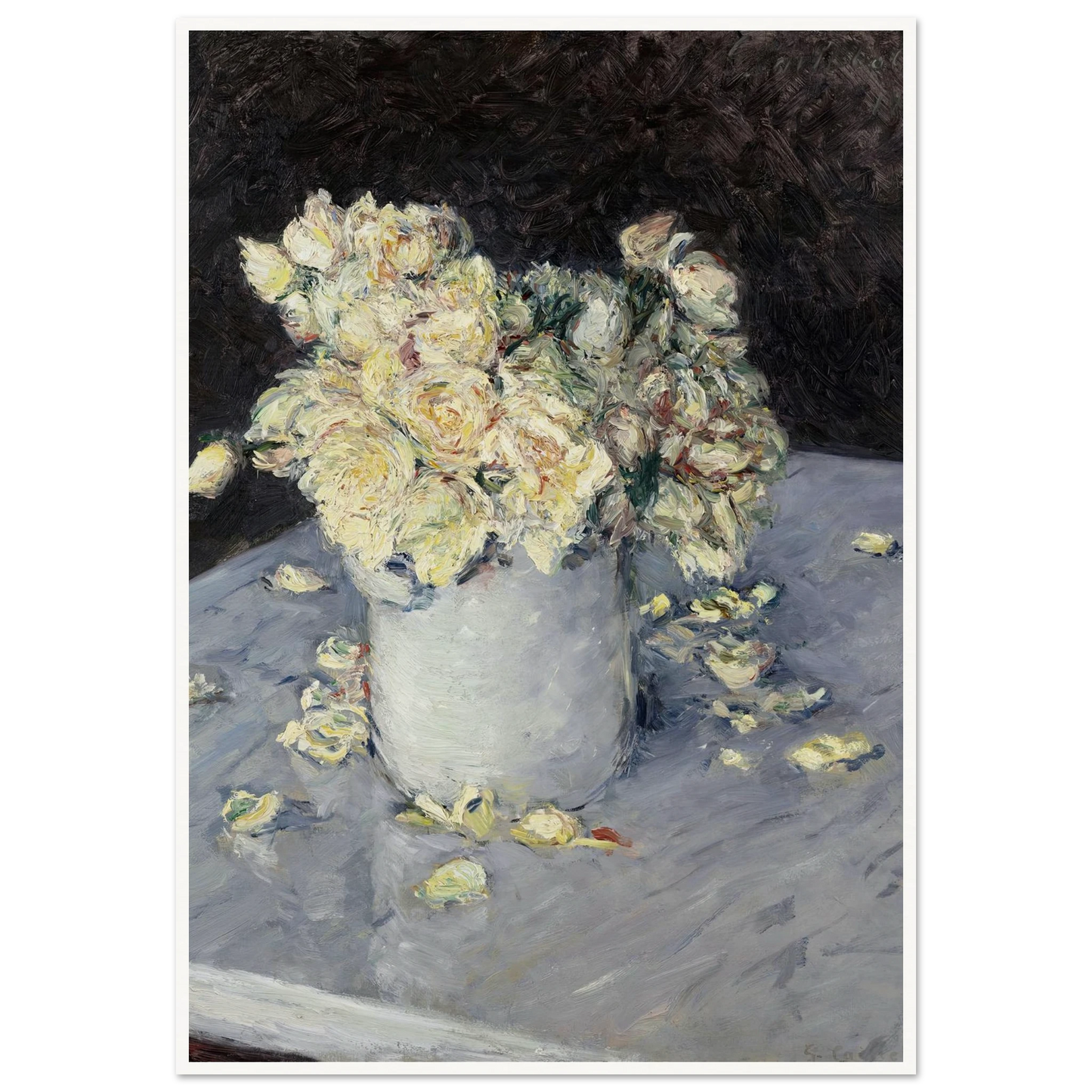Yellow Roses in a Vase (1882) Art Print | Gustave Caillebotte - Framed Poster - 30x40 cm / 12x16″ - Black frame