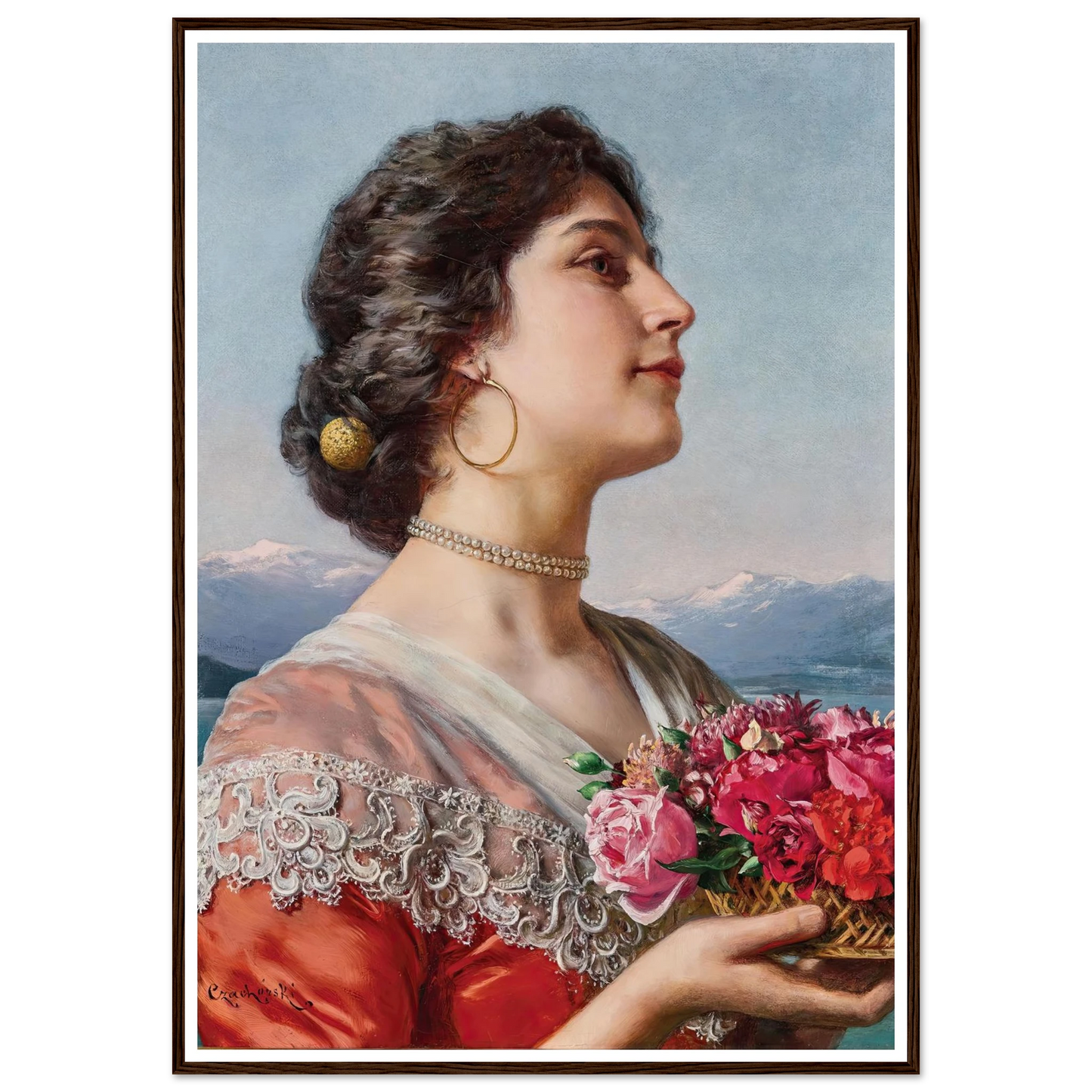 Young flower seller Art Print | Wladyslaw Czachorski - Framed Poster - 30x40 cm / 12x16″ - Black frame