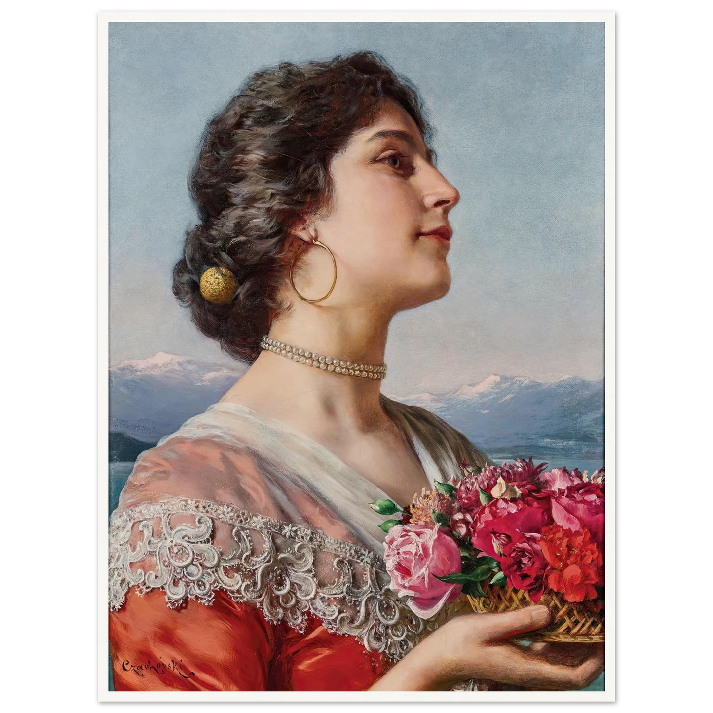 Young flower seller Art Print | Wladyslaw Czachorski - Framed Poster - 30x40 cm / 12x16″ - Black frame