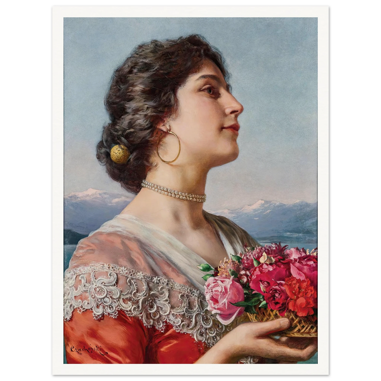 Young flower seller Art Print | Wladyslaw Czachorski - Framed Poster - 30x40 cm / 12x16″ - Black frame