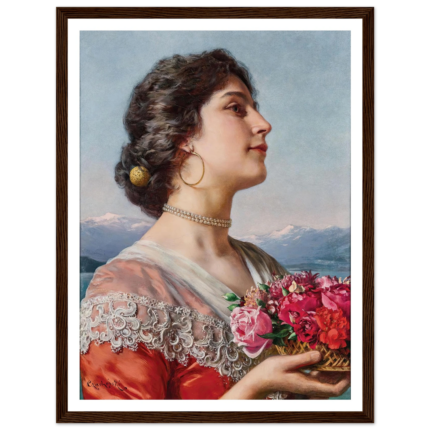 Young flower seller Art Print | Wladyslaw Czachorski - Framed Poster - 30x40 cm / 12x16″ - Black frame