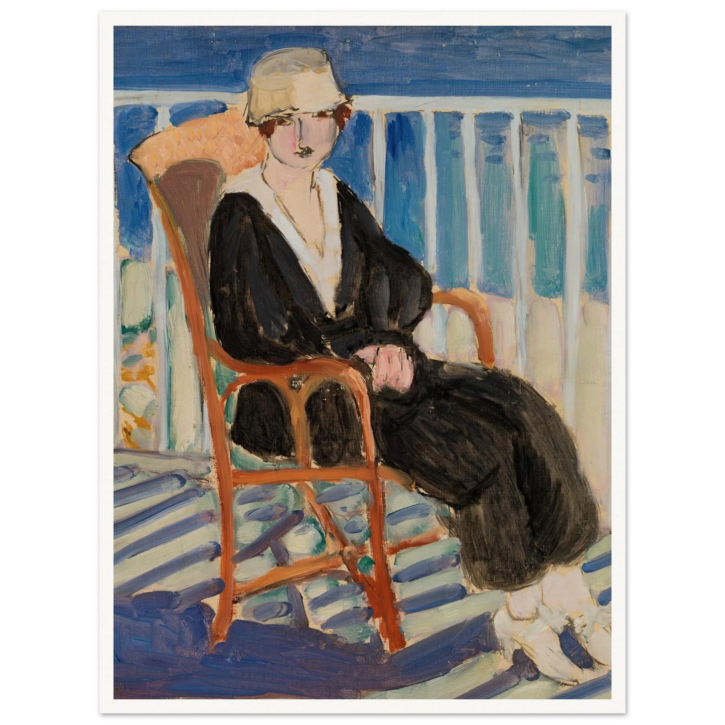 Young Girl on a Balcony over the Ocean (Jeune fille au balcon sur la mer) (1918) Art Print | Henri Matisse - Framed Poster - 30x40 cm / 12x16″ - Black frame