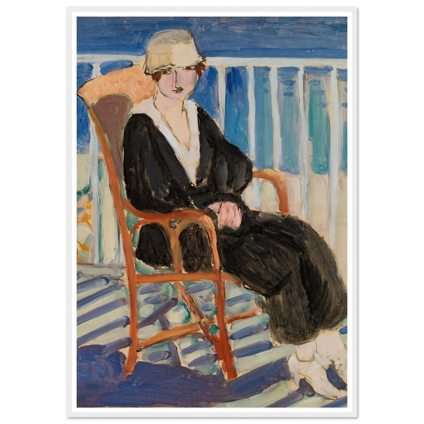 Young Girl on a Balcony over the Ocean (Jeune fille au balcon sur la mer) (1918) Art Print | Henri Matisse - Framed Poster - 30x40 cm / 12x16″ - Black frame