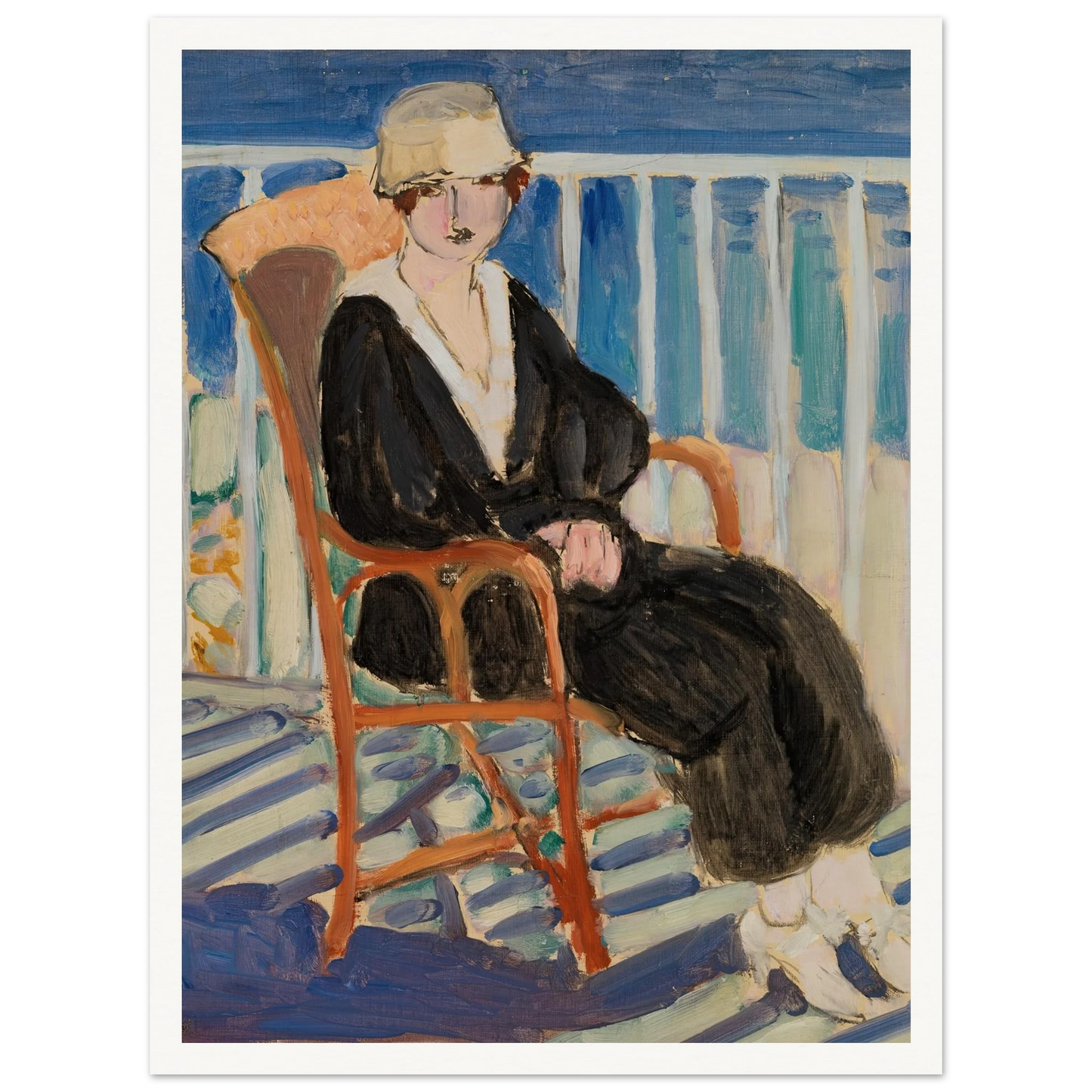 Young Girl on a Balcony over the Ocean (Jeune fille au balcon sur la mer) (1918) Art Print | Henri Matisse - Framed Poster - 30x40 cm / 12x16″ - Black frame