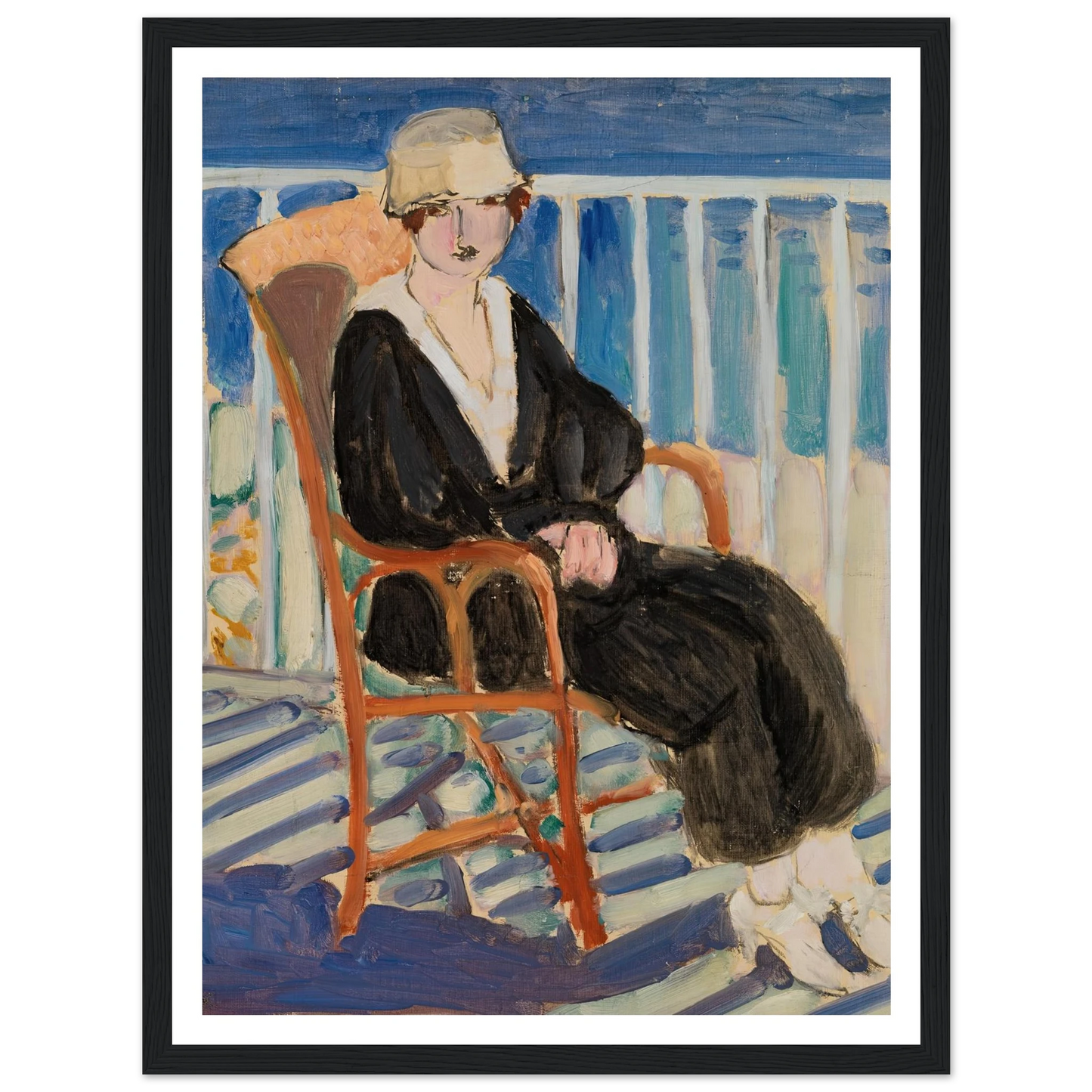 Young Girl on a Balcony over the Ocean (Jeune fille au balcon sur la mer) (1918) Art Print | Henri Matisse - Framed Poster - 30x40 cm / 12x16″ - Black frame