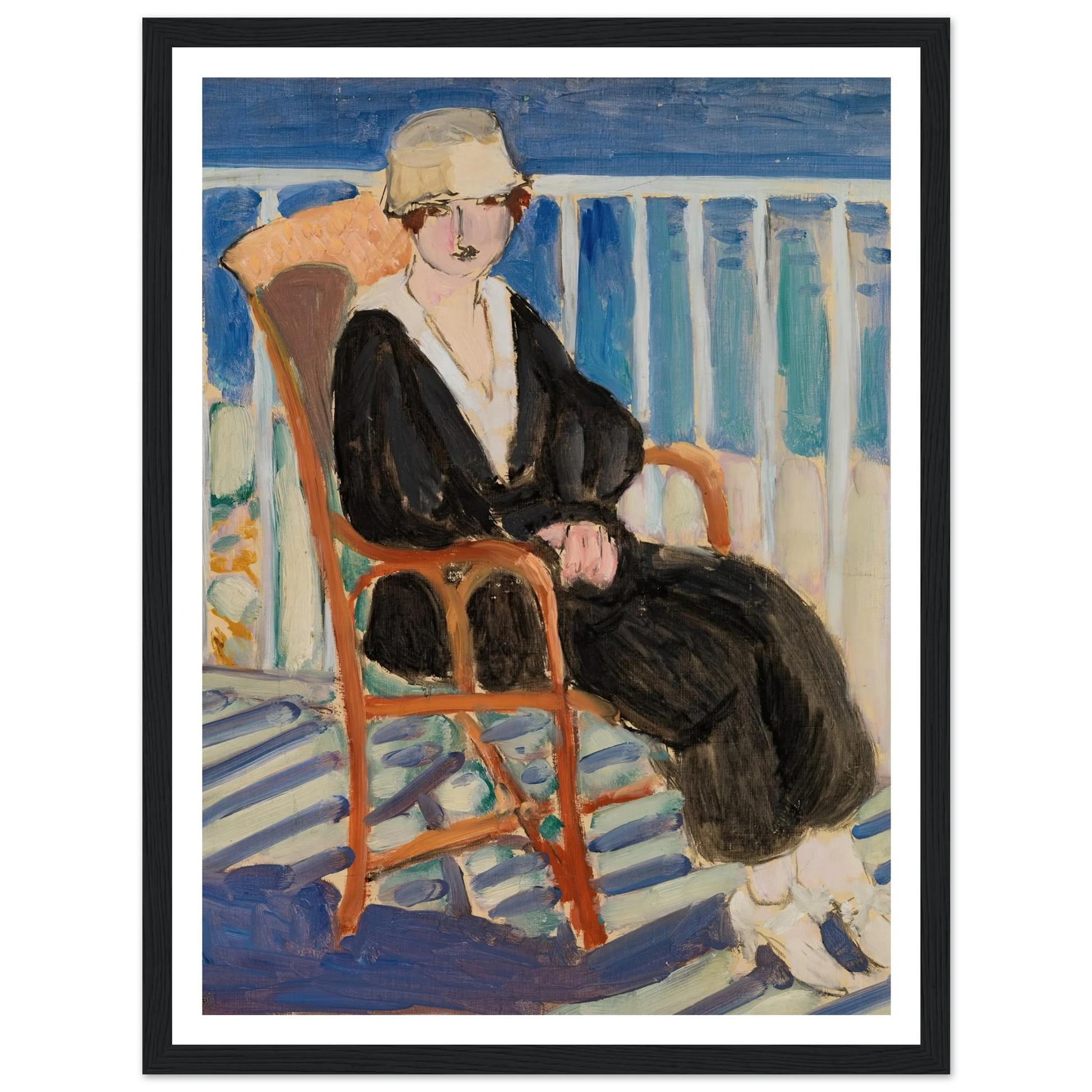 Young Girl on a Balcony over the Ocean (Jeune fille au balcon sur la mer) (1918) Art Print | Henri Matisse - Framed Poster - 30x40 cm / 12x16″ - Black frame