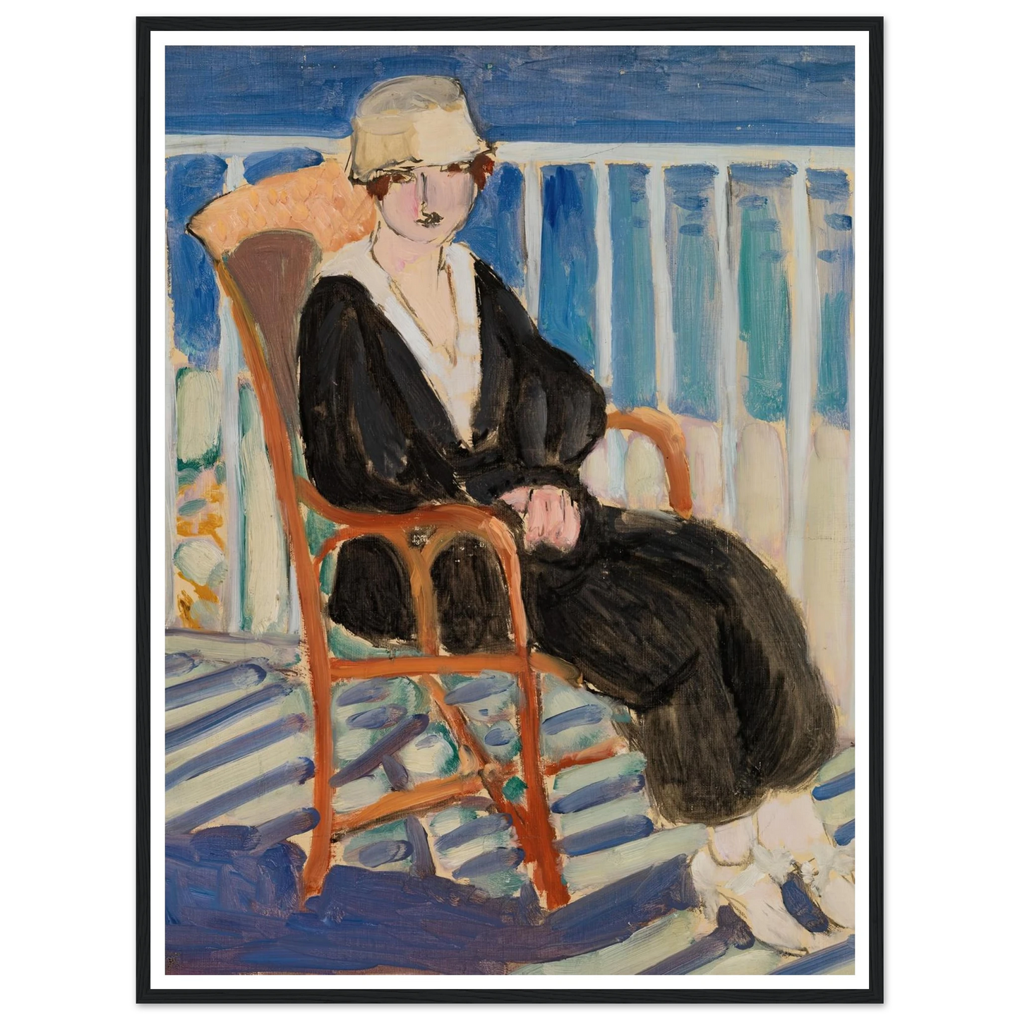 Young Girl on a Balcony over the Ocean (Jeune fille au balcon sur la mer) (1918) Art Print | Henri Matisse - Framed Poster - 30x40 cm / 12x16″ - Black frame