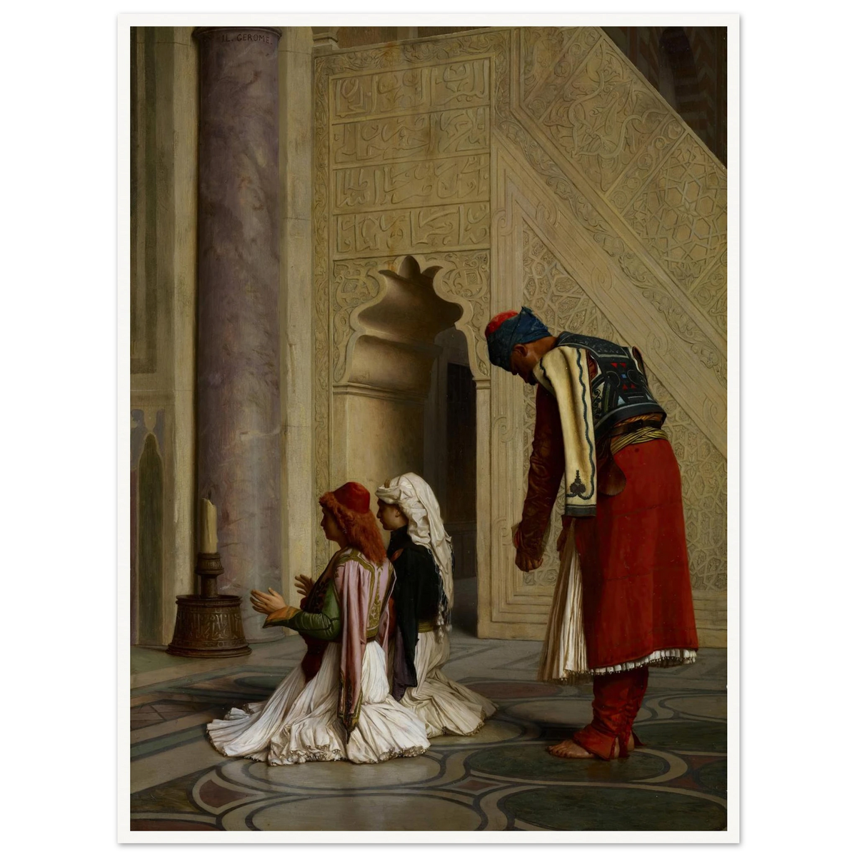 Young Greeks in the Mosque (1865) Art Print | Jean Leon Gerome - Framed Poster - 30x40 cm / 12x16″ - Black frame