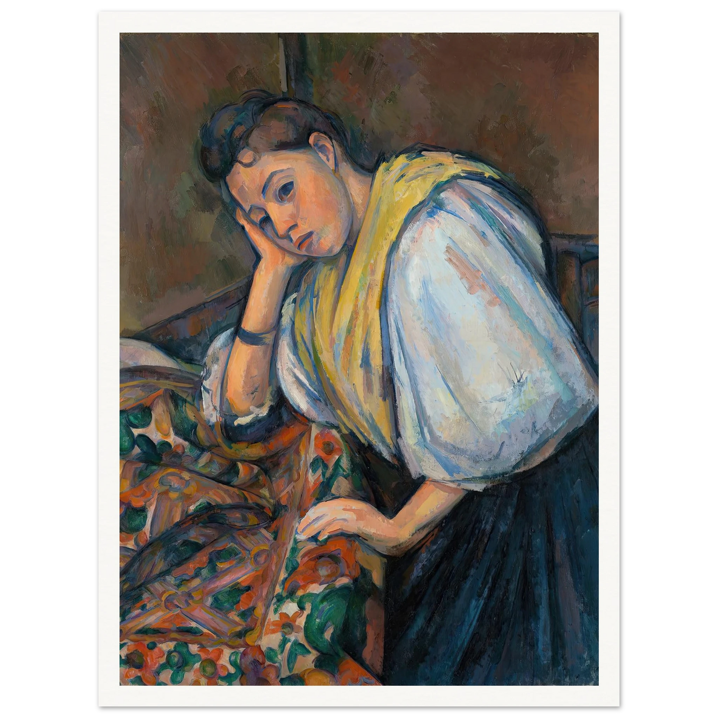 Young Italian Woman at a Table (1895–1900) Art Print | Paul Cezanne - Framed Poster - 30x40 cm / 12x16″ - Black frame