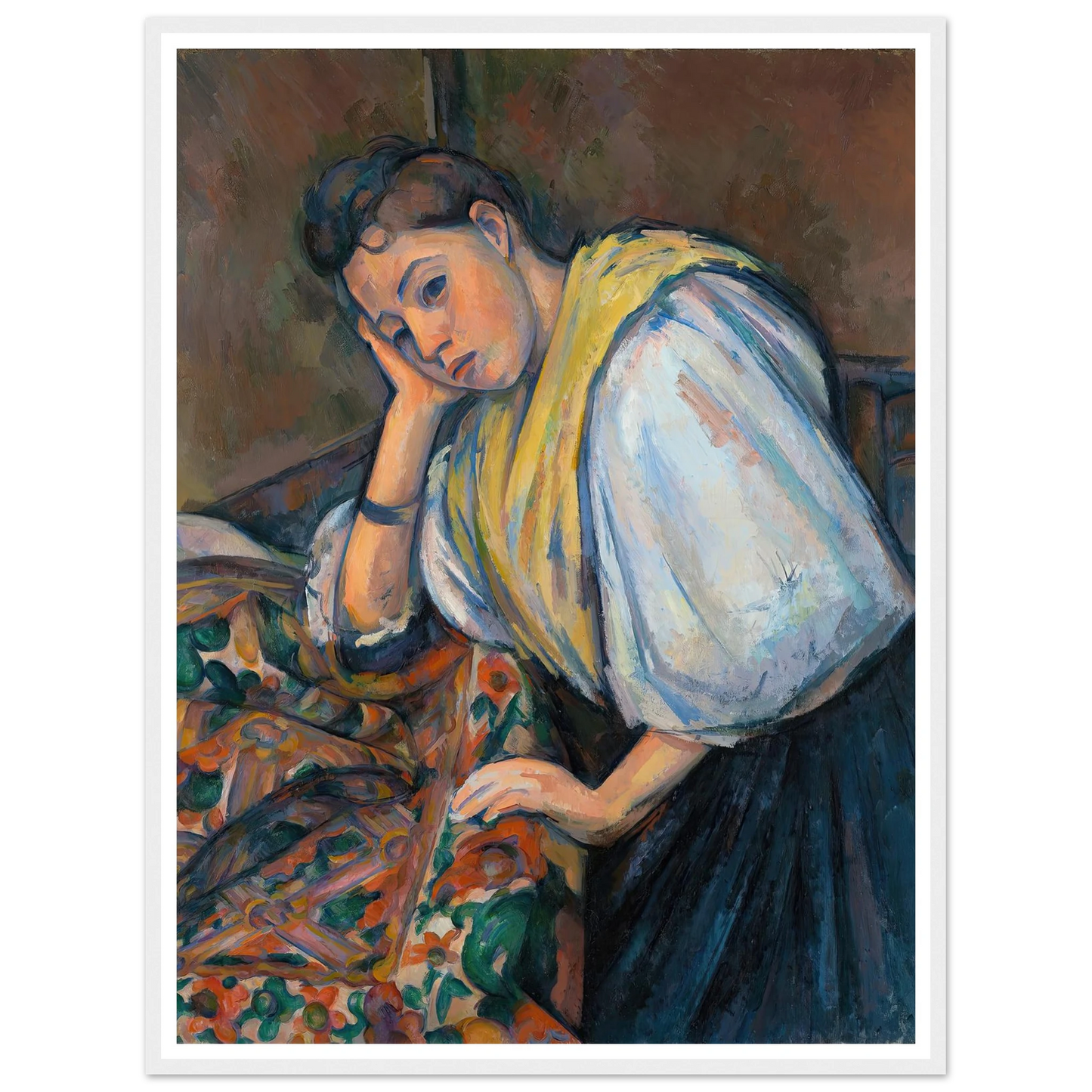 Young Italian Woman at a Table (1895–1900) Art Print | Paul Cezanne - Framed Poster - 30x40 cm / 12x16″ - Black frame