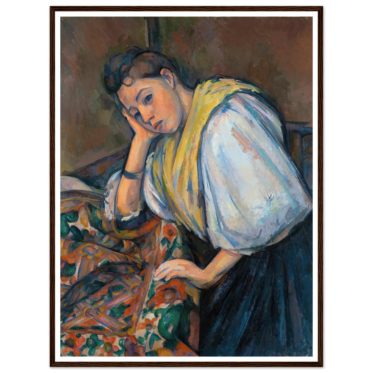 Young Italian Woman at a Table (1895–1900) Art Print | Paul Cezanne - Framed Poster - 30x40 cm / 12x16″ - Black frame