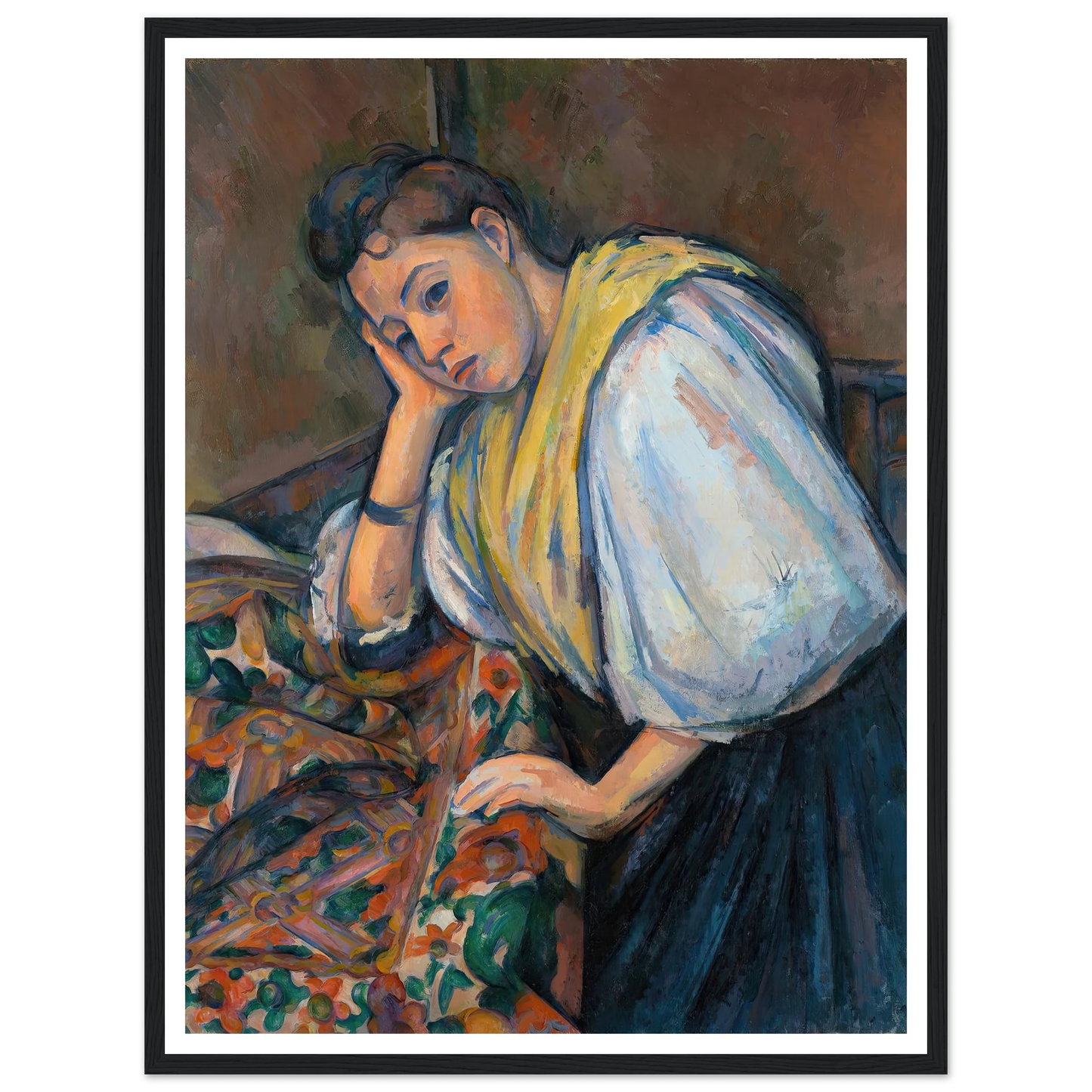 Young Italian Woman at a Table (1895–1900) Art Print | Paul Cezanne - Framed Poster - 30x40 cm / 12x16″ - Black frame