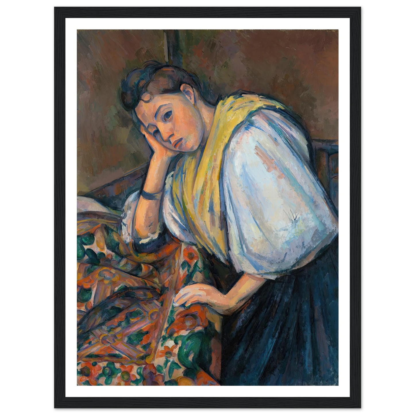 Young Italian Woman at a Table (1895–1900) Art Print | Paul Cezanne - Framed Poster - 30x40 cm / 12x16″ - Black frame
