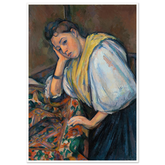 Young Italian Woman at a Table (1895–1900) Art Print | Paul Cezanne - Framed Poster - 30x40 cm / 12x16″ - Black frame