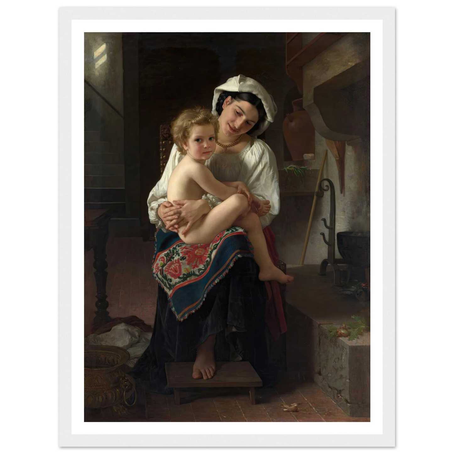 Young Mother Gazing at Her Child (1871) Art Print | William Bouguereau - Framed Poster - 30x40 cm / 12x16″ - Black frame
