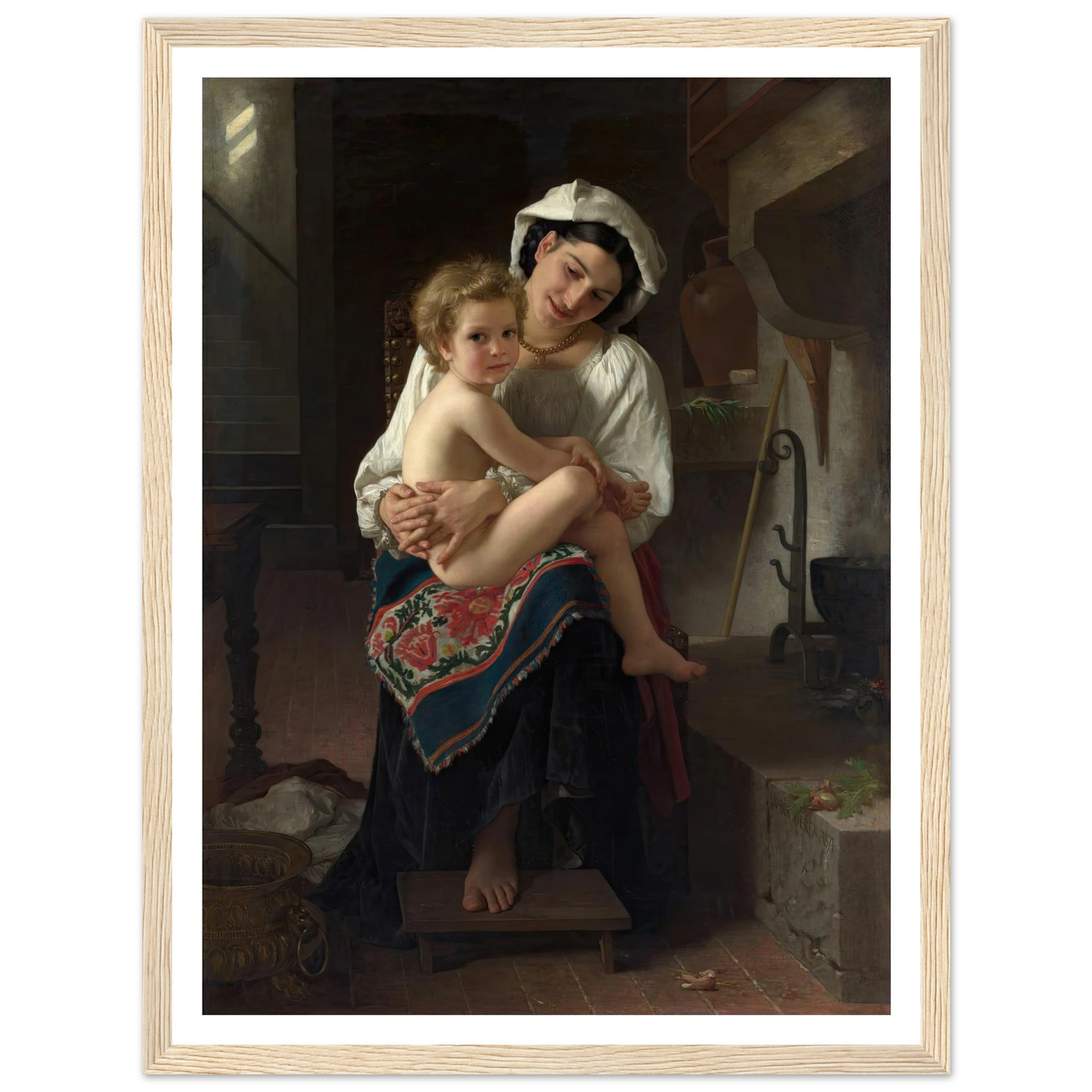 Young Mother Gazing at Her Child (1871) Art Print | William Bouguereau - Framed Poster - 30x40 cm / 12x16″ - Black frame