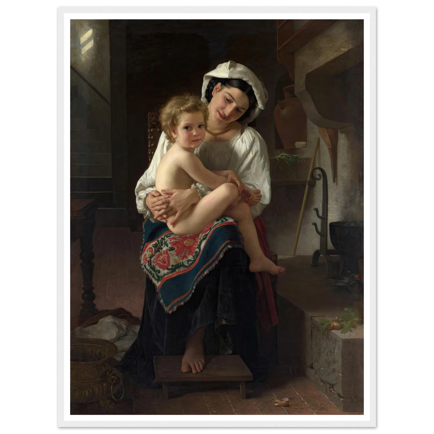 Young Mother Gazing at Her Child (1871) Art Print | William Bouguereau - Framed Poster - 30x40 cm / 12x16″ - Black frame