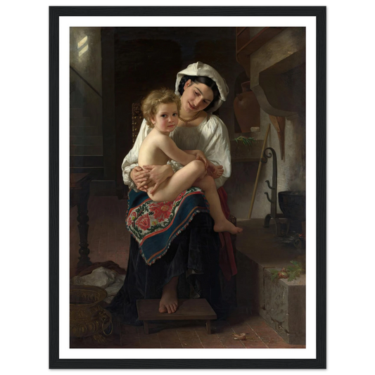 Young Mother Gazing at Her Child (1871) Art Print | William Bouguereau - Framed Poster - 30x40 cm / 12x16″ - Black frame