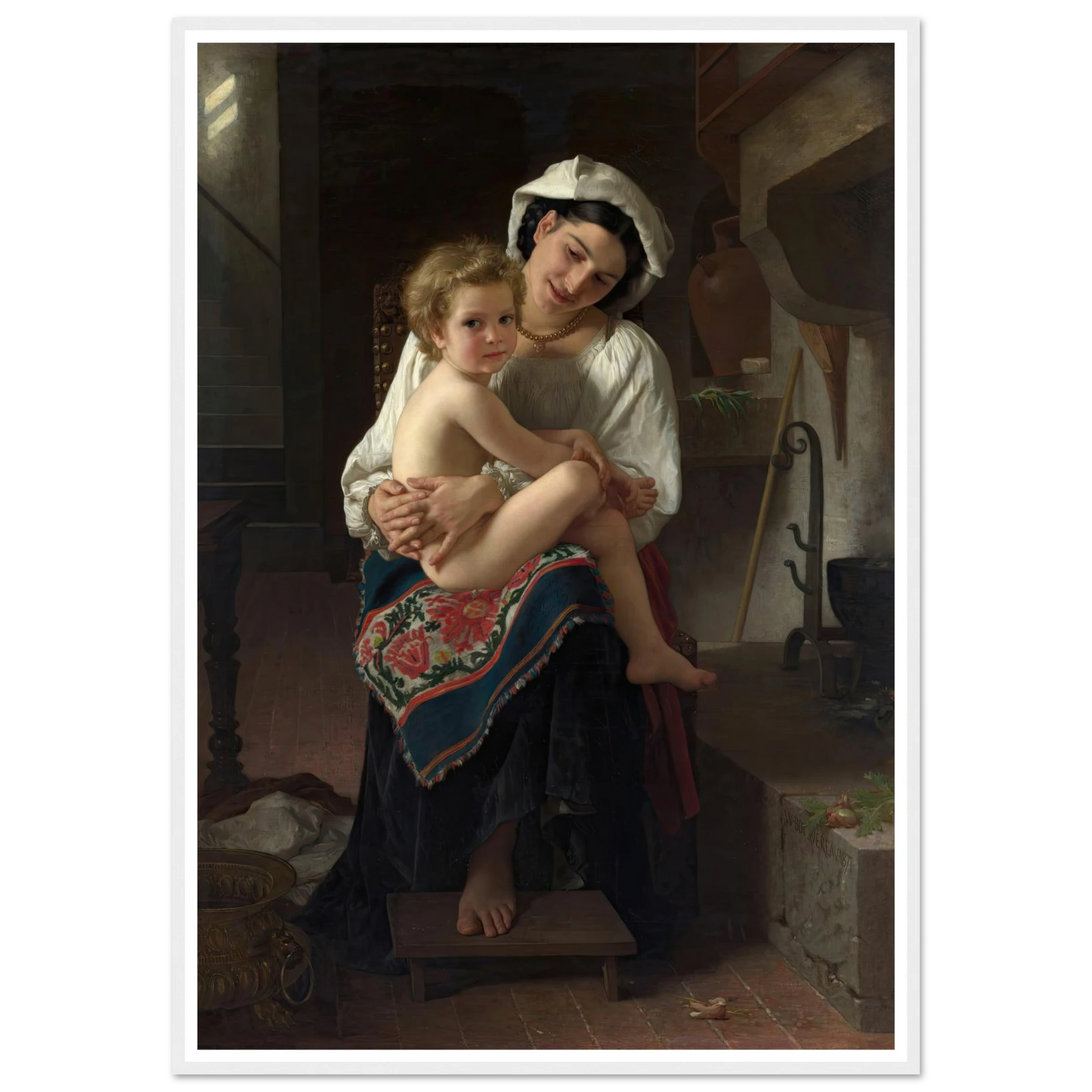 Young Mother Gazing at Her Child (1871) Art Print | William Bouguereau - Framed Poster - 30x40 cm / 12x16″ - Black frame