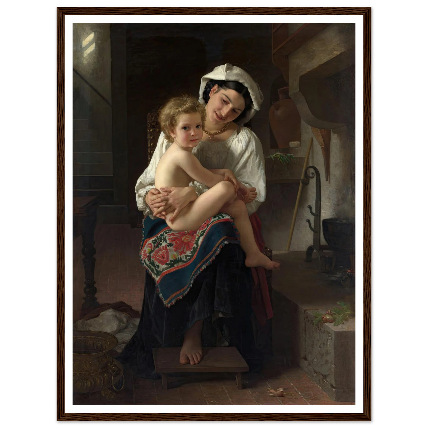 Young Mother Gazing at Her Child (1871) Art Print | William Bouguereau - Framed Poster - 30x40 cm / 12x16″ - Black frame