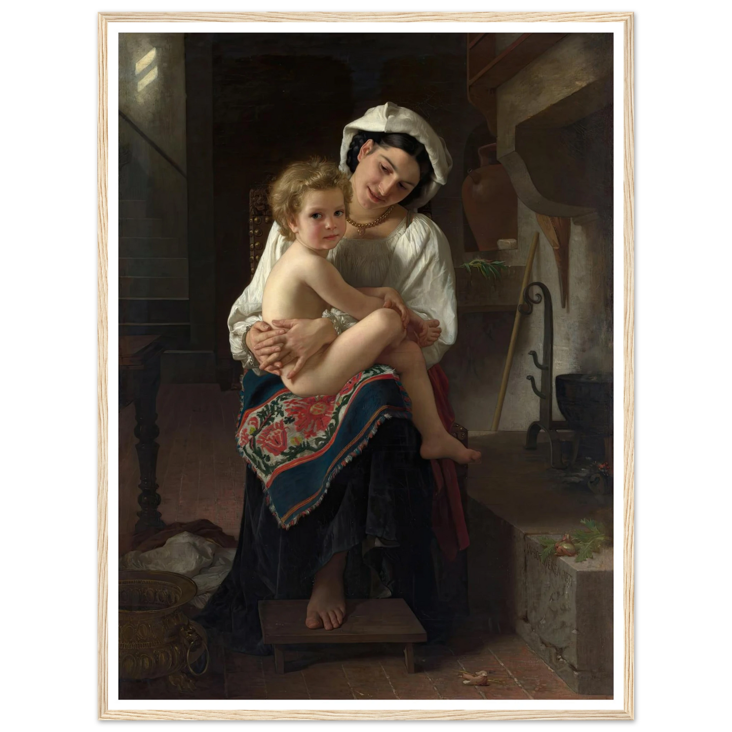 Young Mother Gazing at Her Child (1871) Art Print | William Bouguereau - Framed Poster - 30x40 cm / 12x16″ - Black frame