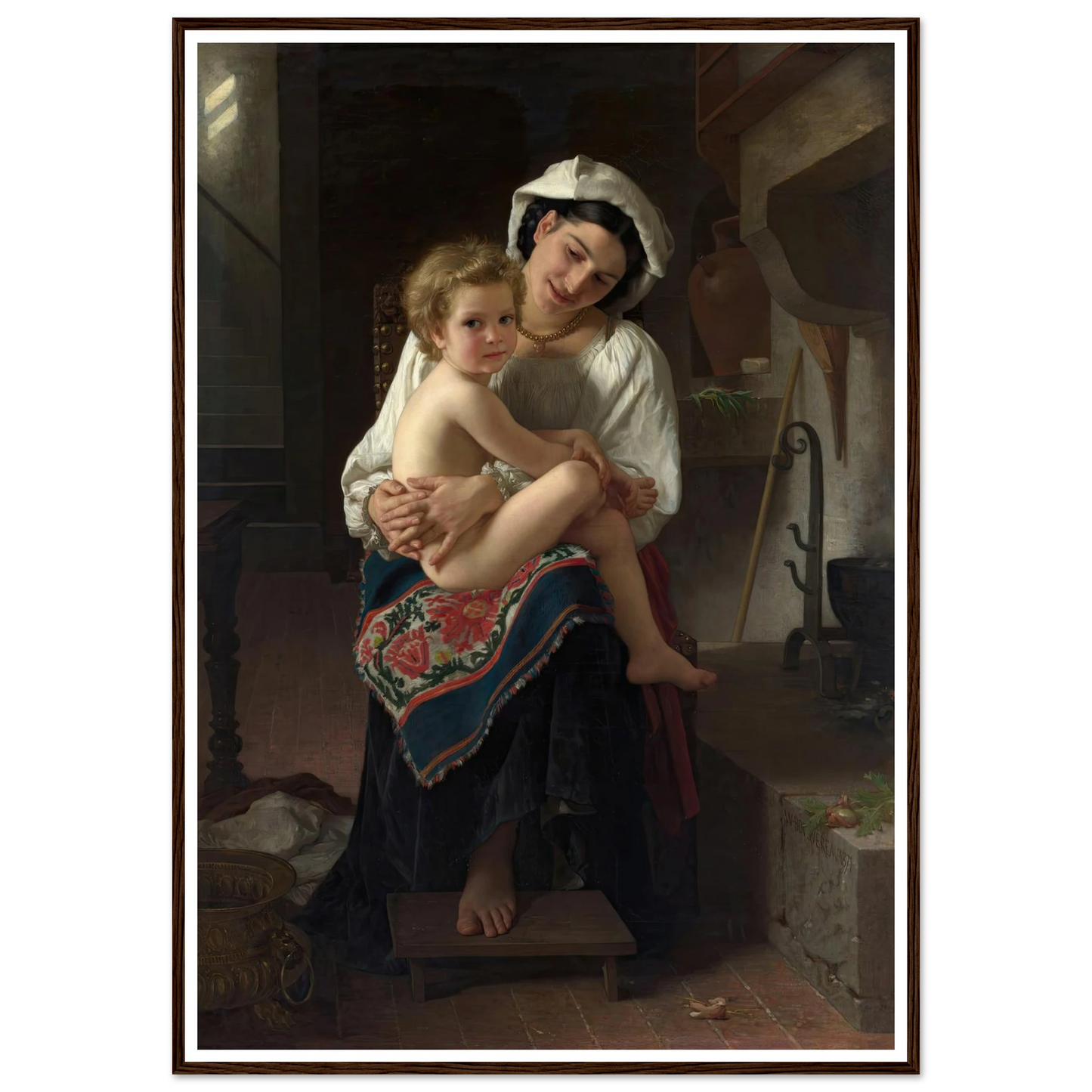 Young Mother Gazing at Her Child (1871) Art Print | William Bouguereau - Framed Poster - 30x40 cm / 12x16″ - Black frame