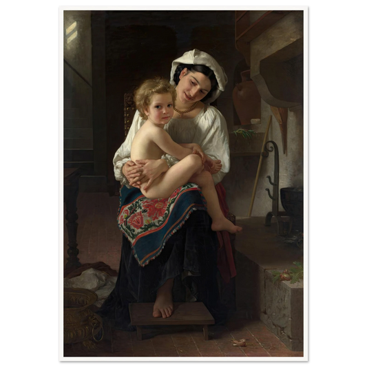 Young Mother Gazing at Her Child (1871) Art Print | William Bouguereau - Framed Poster - 30x40 cm / 12x16″ - Black frame