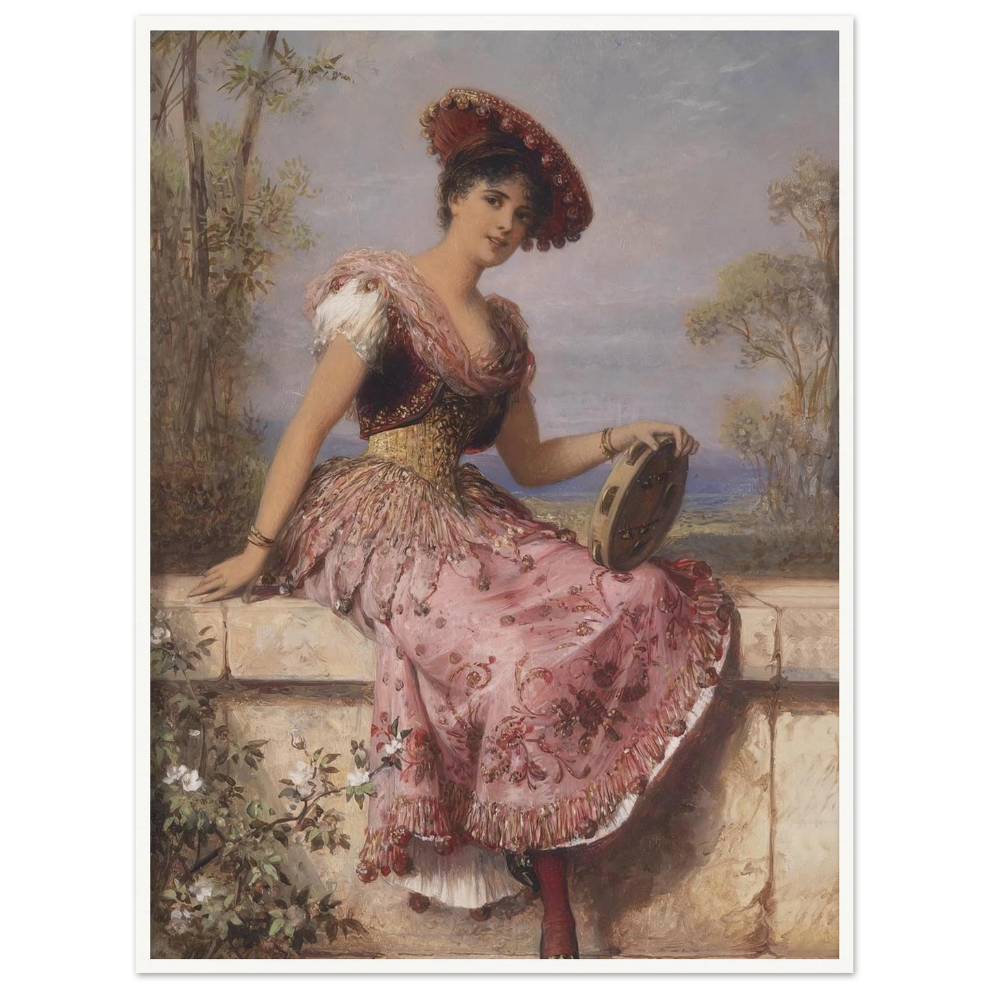 Young tambourine player Art Print | Carl Schweninger Jr - Framed Poster - 30x40 cm / 12x16″ - Black frame