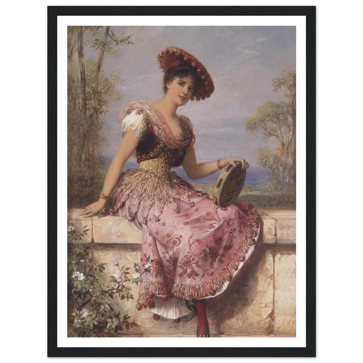 Young tambourine player Art Print | Carl Schweninger Jr - Framed Poster - 30x40 cm / 12x16″ - Black frame