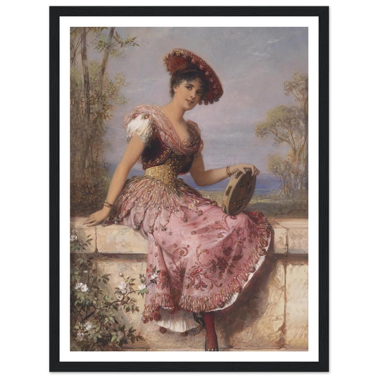 Young tambourine player Art Print | Carl Schweninger Jr - Framed Poster - 30x40 cm / 12x16″ - Black frame